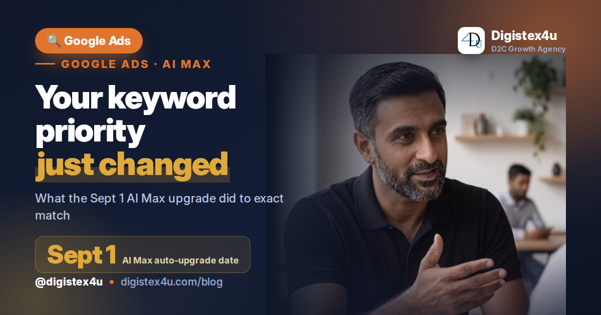 After the Sept 1 AI Max upgrade, your broad keywords stopped inheriting exact-match priority. Here's what changed in Google Ads and how D2C brands fix it.